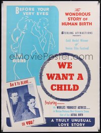 7a0328 WE WANT A CHILD linen 30x40 1954 Danish pro-life, wondrous story of human birth, ultra rare!