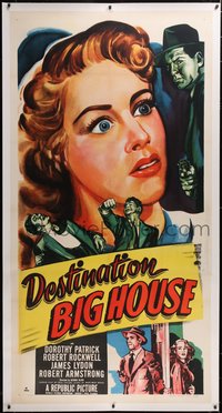 7a0278 DESTINATION BIG HOUSE linen 3sh 1950 artwork of Dorothy Patrick, Robert Rockwell, James Lydon