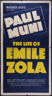 7a0286 LIFE OF EMILE ZOLA linen 3sh 1937 directed by William Dieterle, Paul Muni, ultra rare!