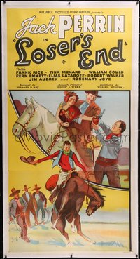 7a0287 LOSER'S END linen 3sh 1935 great art of cowboy hero Jack Perrin saving the day, ultra rare!