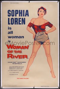 7a0230 WOMAN OF THE RIVER linen 40x60 1956 great art of sexy Sophia Loren, who is all woman, rare!