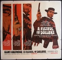 7a0237 FISTFUL OF DOLLARS linen 6sh 1967 combines Eastwood images from regular 1sheet & teaser, rare