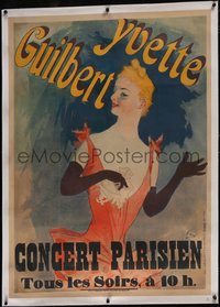 7a0227 YVETTE GUILBERT linen 35x48 French music concert poster 1891 Jules Cheret art, ultra rare!