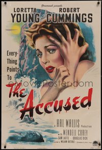 7a0178 ACCUSED 1sh 1949 William Dieterle, great c/u art of terrified sexy Loretta Young & dead body!