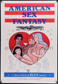 7a0513 AMERICAN SEX FANTASY linen 1sh 1975 red, white, blue, wild Archie comics parody art, rare!