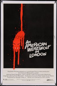 7a0514 AMERICAN WEREWOLF IN LONDON linen int'l 25x40 1sh 1981 art of red wolf over black background!