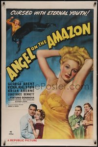 7a0515 ANGEL ON THE AMAZON linen 1sh 1948 Vera Ralston, Constance Bennett, cursed with eternal youth!