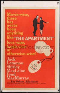 7a0519 APARTMENT linen 1sh 1960 Billy Wilder, Jack Lemmon, sexy Shirley MacLaine, key-in-lock art!