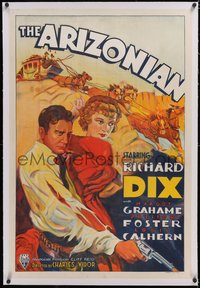 7a0293 ARIZONIAN linen Aust 1sh 1935 stone litho of Richard Dix protecting pretty Margot Grahame!