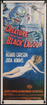 7a0340 CREATURE FROM THE BLACK LAGOON linen Aust daybill 1954 art of monster & Julie Adams, rare!