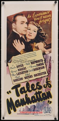 7a0343 TALES OF MANHATTAN linen Aust daybill 1944 c/u of Rita Hayworth & Charles Boyer, ultra rare!