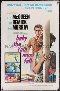 7a0525 BABY THE RAIN MUST FALL linen 1sh 1965 bad boy Steve McQueen is no damn good for Lee Remick!