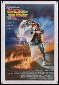 7a0528 BACK TO THE FUTURE studio style 1sh 1985 art of Michael J. Fox & Delorean by Drew Struzan!