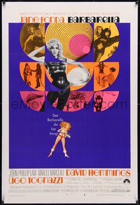 7a0531 BARBARELLA linen style B 1sh 1968 montage of sexy Jane Fonda images + art by Robert McGinnis!