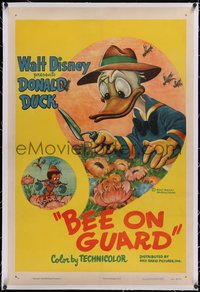 7a0535 BEE ON GUARD linen 1sh 1951 Disney, art of Donald Duck with bees in his garden, ultra rare!