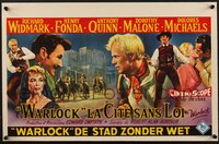 7a0367 WARLOCK linen Belgian 1959 cowboys Henry Fonda & Richard Widmark, different art, rare!