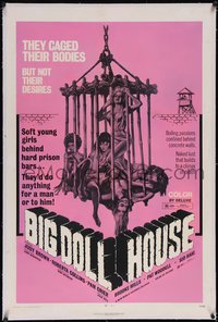 7a0540 BIG DOLL HOUSE linen 1sh 1971 artwork of Pam Grier whose body was caged, but not her desires!