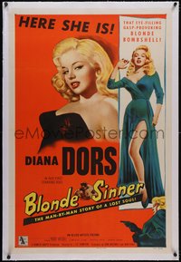 7a0550 BLONDE SINNER linen 1sh 1956 sexy eye-filling gasp-provoking blonde bombshell Diana Dors!