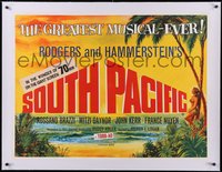 7a0475 SOUTH PACIFIC linen roadshow British quad 1959 TODD-AO, different Chantrell art, ultra rare!