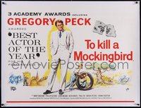 7a0477 TO KILL A MOCKINGBIRD linen British quad 1963 art of Best Actor Gregory Peck, ultra rare!