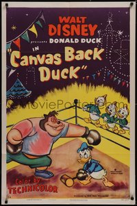 7a0033 CANVAS BACK DUCK 1sh 1953 Disney, art of Donald & Pete in boxing ring + nephews, ultra rare!
