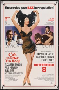 7a0562 CAT ON A HOT TIN ROOF/BUTTERFIELD 8 linen 1sh 1966 art of sexy Elizabeth Taylor in nightie!
