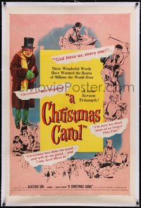 7a0567 CHRISTMAS CAROL linen 1sh 1951 Charles Dickens holiday classic, Alastair Sim as Scrooge!