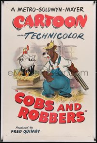 7a0571 COBS & ROBBERS linen 1sh 1953 art of farmer Barney Bear & crows stealing chicken, ultra rare!