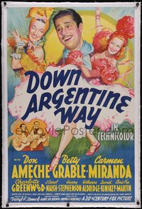 7a0592 DOWN ARGENTINE WAY linen style A 1sh 1940 Betty Grable, Carmen Miranda, Ameche, ultra rare!