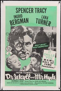 7a0593 DR. JEKYLL & MR. HYDE linen 1sh R1954 cool art of Spencer Tracy as half-man, half-monster!