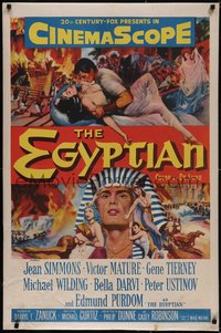 7a0597 EGYPTIAN linen 1sh 1954 Michael Curtiz, art of Jean Simmons, Victor Mature & Gene Tierney!