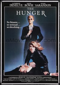 7a0316 HUNGER linen English 1sh 1983 Catherine Deneuve & David Bowie as eternally young vampires!