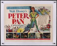 7a0296 PETER PAN linen English 1/2sh 1953 Disney, J.M. Barrie, great art + movie scenes, ultra rare!