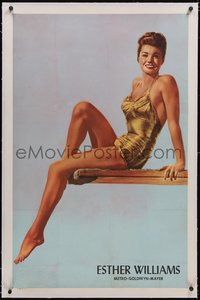 7a0601 ESTHER WILLIAMS linen 1sh 1950s full-length in sexy swimsuit on diving board, ultra rare!