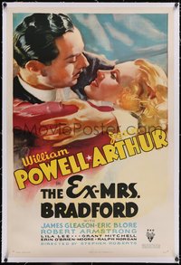 7a0602 EX-MRS. BRADFORD linen 1sh 1936 romantic art of William Powell & Jean Arthur, ultra rare!