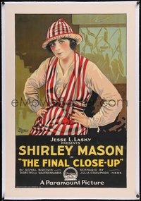 7a0609 FINAL CLOSE-UP linen 1sh 1919 great art of Shirley Mason wearing red stripes, ultra rare!