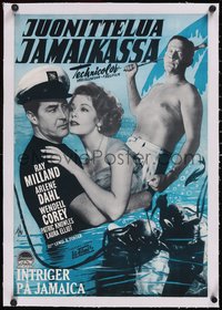 7a0298 JAMAICA RUN linen Finnish 1954 Ray Milland, sexy Arlene Dahl & Wendell Corey, ultra rare!