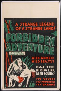 7a0614 FORBIDDEN ADVENTURE IN ANGKOR linen 1sh 1937 art of smiling gorilla with topless native girl!