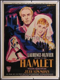 7a0257 HAMLET linen French 1p 1948 Laurence Olivier, William Shakespeare, Best Picture, ultra rare!