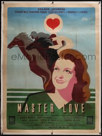 7a0259 MASTER LOVE linen French 1p 1946 Herve Morvan art of woman & horse jockey, ultra rare!
