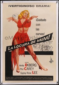 7a0330 SCREAMING MIMI linen Argentinean 1958 art of sexy half-dressed Anita Ekberg, ultra rare!