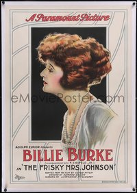 7a0619 FRISKY MRS. JOHNSON linen 1sh 1920 stone litho profile art of pretty Billie Burke, ultra rare!