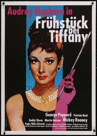 7a0351 BREAKFAST AT TIFFANY'S linen German R1986 different Peltzer art of sexy elegant Audrey Hepburn!
