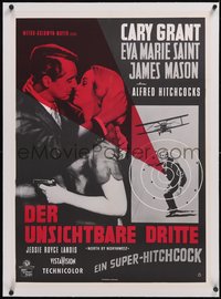 7a0352 NORTH BY NORTHWEST linen German R1966 Cary Grant w/cropduster & Saint, different & ultra rare!