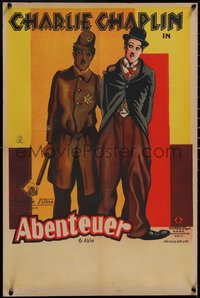 7a0156 ADVENTURER German 19x28 1929 great art of Charlie Chaplin as The Tramp & as policeman, rare!