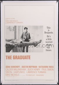 7a0629 GRADUATE linen pre-Awards Embassy style A 1sh 1968 classic image of Dustin Hoffman & sexy leg!