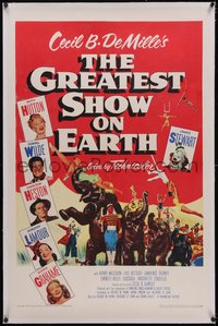 7a0632 GREATEST SHOW ON EARTH linen 1sh 1952 DeMille circus classic, Charlton Heston, James Stewart!