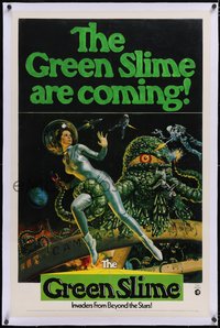 7a0633 GREEN SLIME linen int'l 1sh 1969 classic cheesy sci-fi, Livoti art of sexy astronaut & monster!