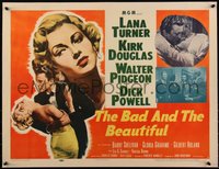 7a0102 BAD & THE BEAUTIFUL style A 1/2sh 1953 Kirk Douglas manhandling sexy Lana Turner, Minnelli!