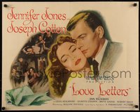 7a0104 LOVE LETTERS style A 1/2sh 1945 romantic art of Joseph Cotten & Jennifer Jones, by Ayn Rand, rare!
